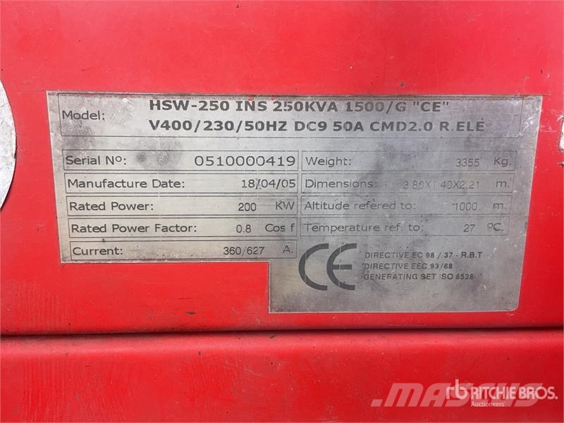  MacGen HSW-250 250 kVA Skid-Mounted Generator Set Дизелови генератори
