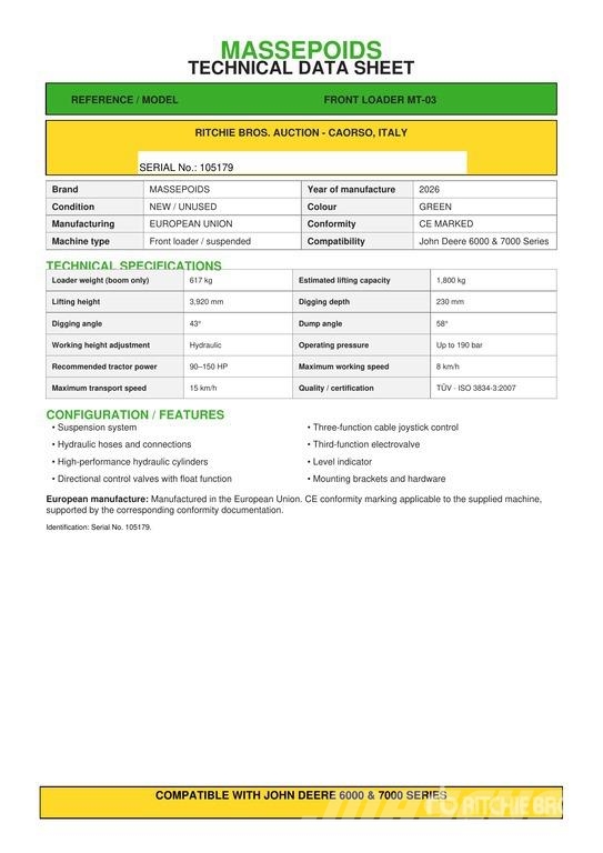  Massepoids MT-03 Compatible with John Deere 6000 & Accesorios para carga frontal