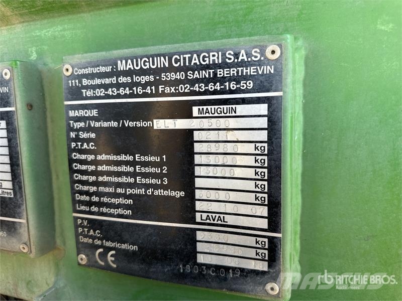 Mauguin ELT 20500 18 m Liquid T/A Tonne A Lisier 2 Essieux Kuivalannan levittimet