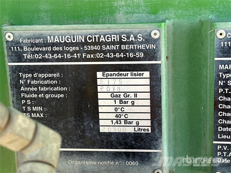 Mauguin ELT 20500 18 m Liquid T/A Tonne A Lisier 2 Essieux Kuivalannan levittimet