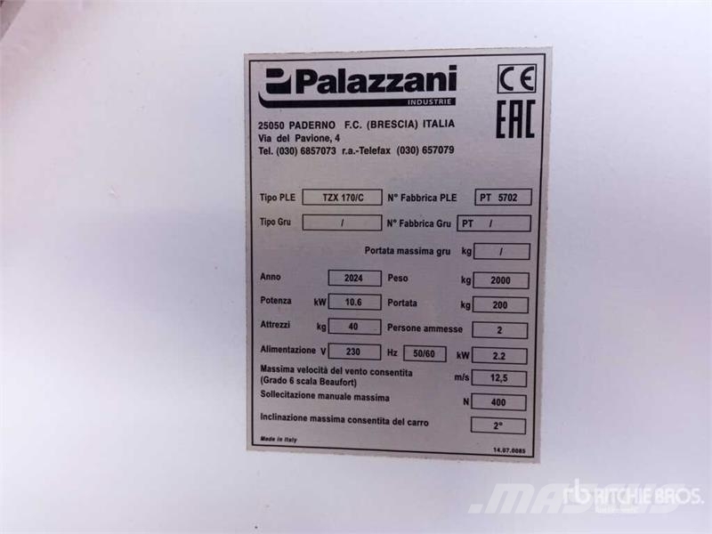 Palazzani TZX170 Crawler Articulating Boom Lift رافعات سلة مفصلية