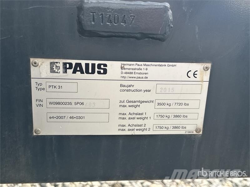 Paus PTK31 T/A Material Hoist Lyftblock, vinschar och materialhissar