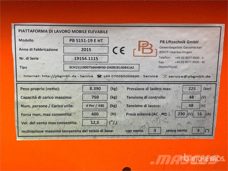 PB S151-19 E HT Electric Scissor Lift Piattaforme a pantografo