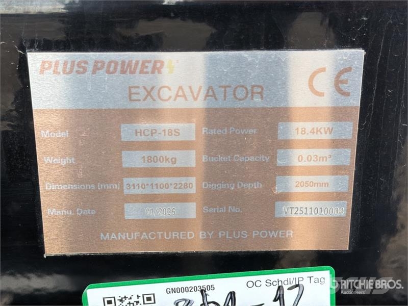 Plus Power HCP-18S Mini Excavator (Unused) Minigravemaskiner