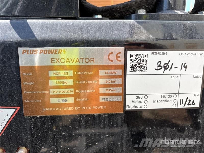 Plus Power HCP-18S Mini Excavator (Unused) Mini bagri <7t