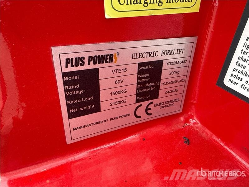 Plus Power VTE 15 1500 kg Electric Forklift (Unused) Električni viljuškari