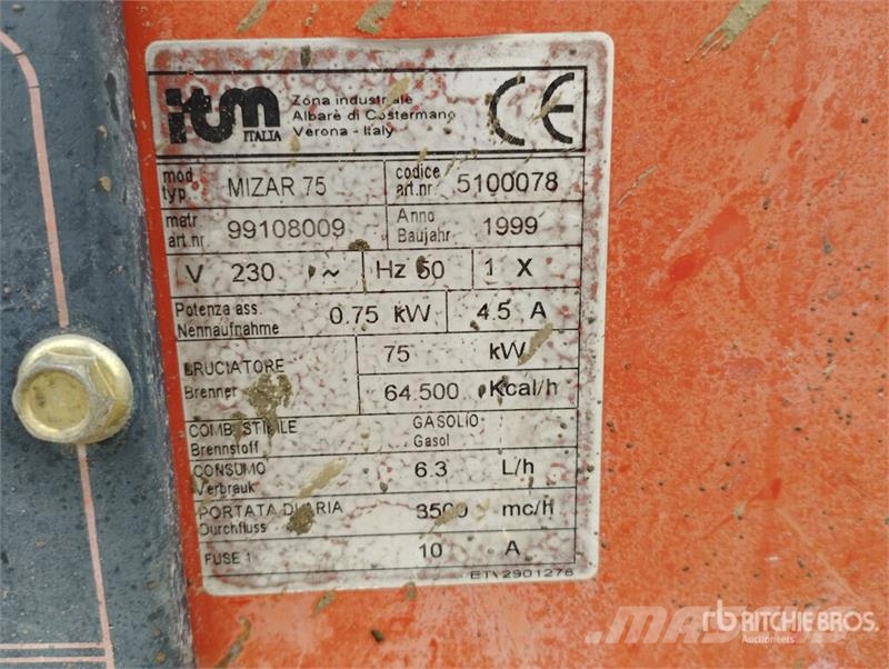  Quantity of (2) ITM Italia Mizar 75 Portable Diese Ogrevalna in odtajevalna oprema