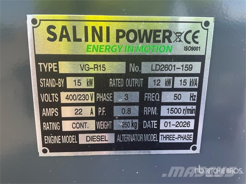  Salini 15 kW Portable Generator Set (Unused) Andre Generatorer