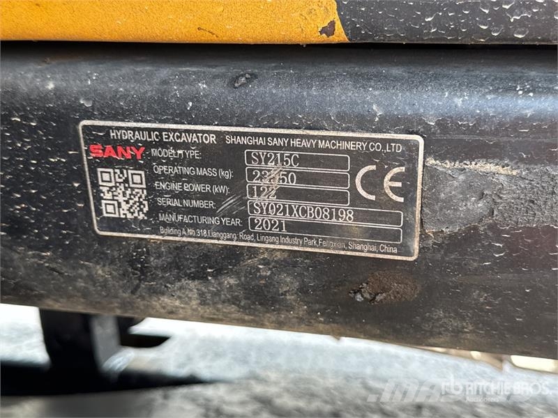 Sany SY215C Pelle Sur Chenilles Tracked Excavator Pelle sur chenilles