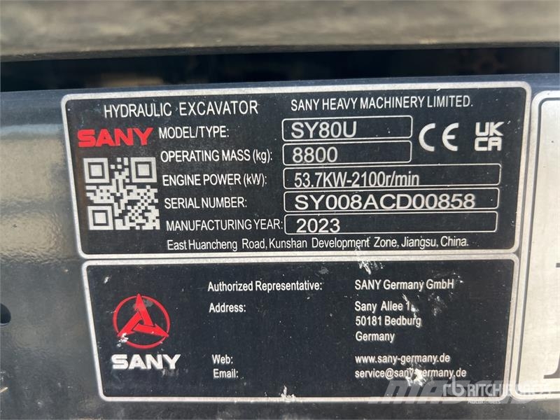 Sany SY80U Pelle Sur Chenilles Tracked Excavator Beltegraver