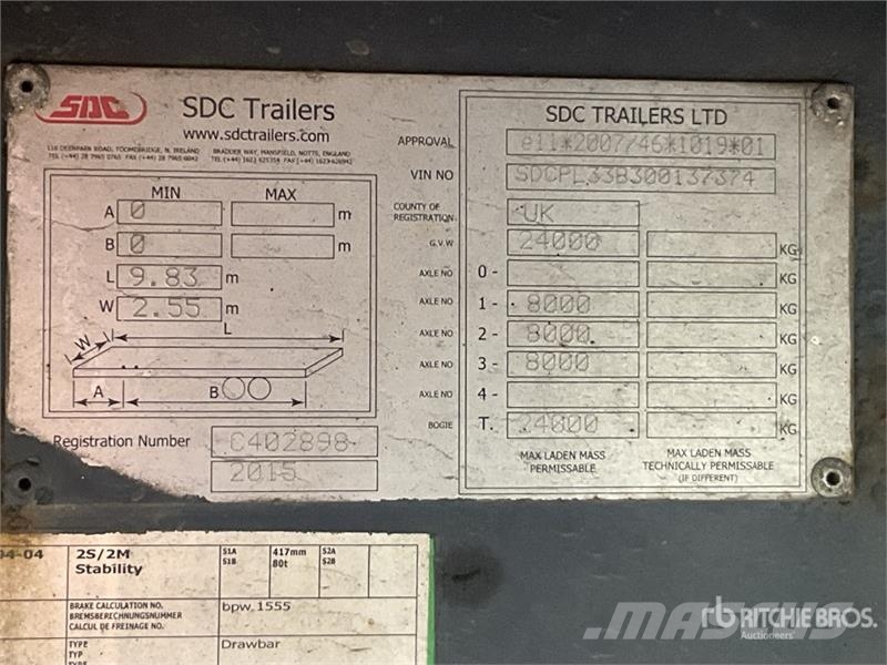 SDC 24 ton 9.80 m Tri/A Drawbar Flatbed Trailer Flatbed/Dropside trailers
