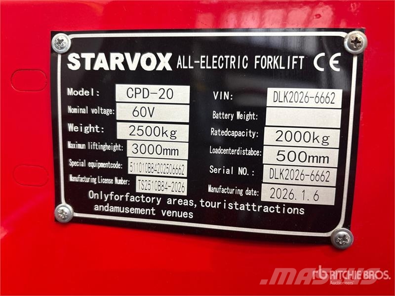 STARVOX CPD-20 Electric Forklift (Unused) Elektrostapler