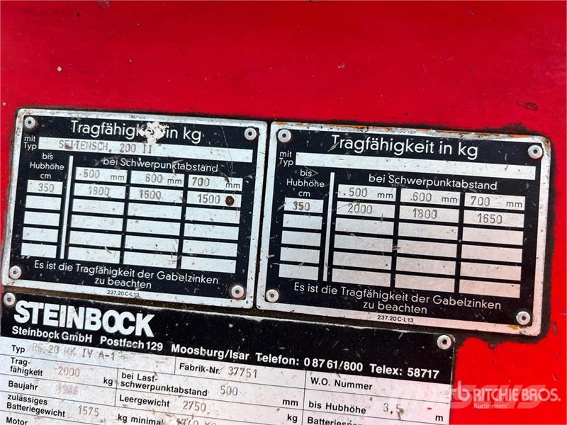 Steinbock RE20 MKIV-A 2000 kg Electric Forklift شاحنات ذات رافعات شوكية تعمل بالكهرباء