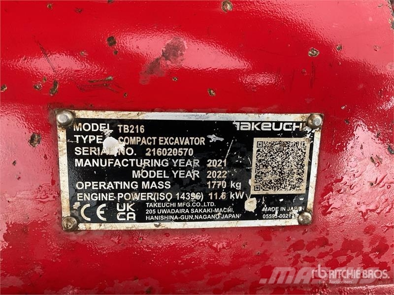 Takeuchi TB216 Mini bagri <7t
