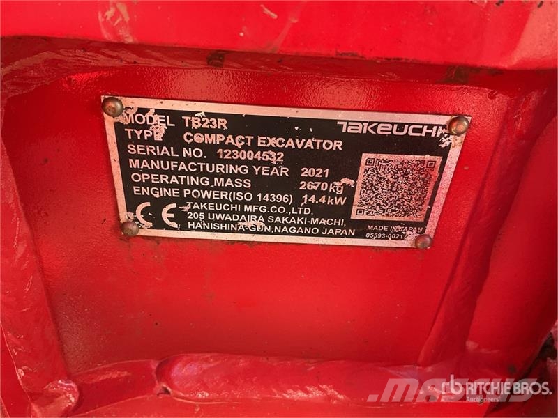 Takeuchi TB23R Mini Excavator Miniescavatori