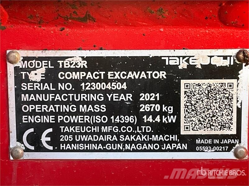 Takeuchi TB23R Mini Excavator Minigrävare < 7t