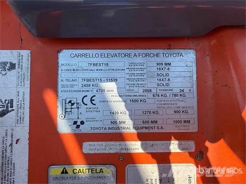 Toyota 7FBEST15 1500 kg Electric Forklift Stivuitor electric