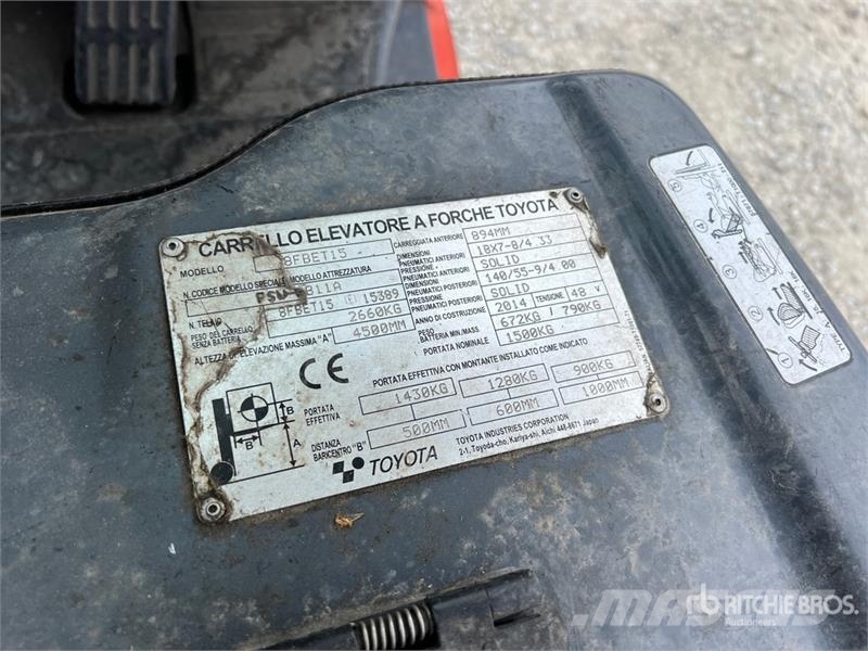 Toyota 8FBET15 1500 kg Electric Forklift Električni viličarji