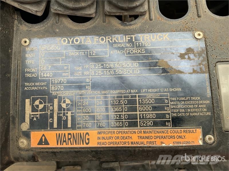 Toyota 8FD60U 6000 kg Forklift Heftrucks overige