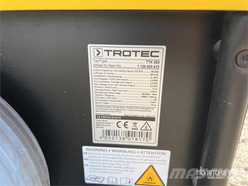 Trotec TTK500 Dehumidifier Компоненты строительной техники