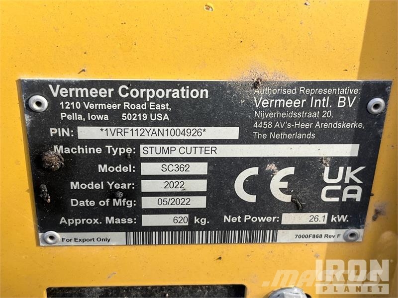 Vermeer SC362 4x2 Stump Grinder Grades mecânicas e moto-cultivadores