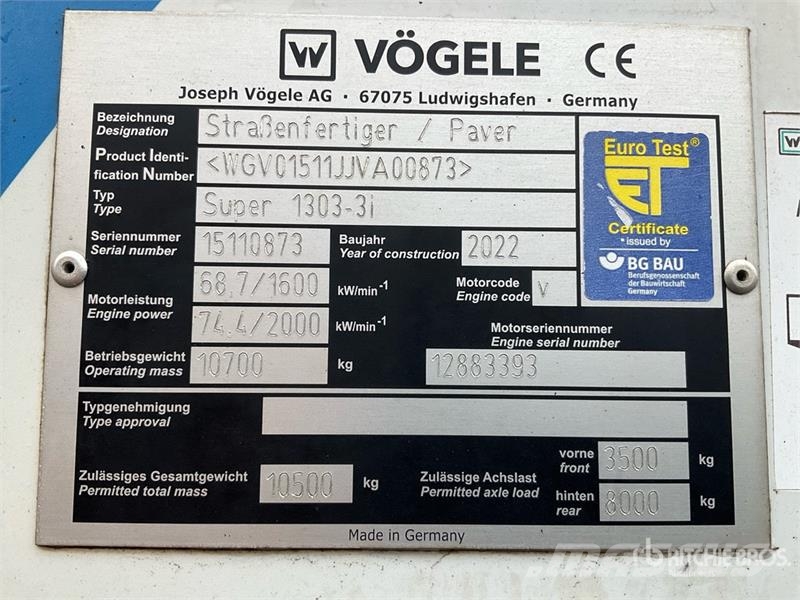 Vögele Super 1303-3i Asphalt Paver Asphalt pavers