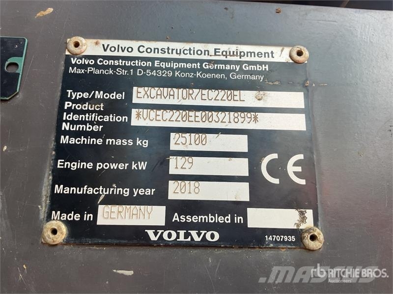 Volvo EC220EL Tracked Excavator Vikšriniai ekskavatoriai