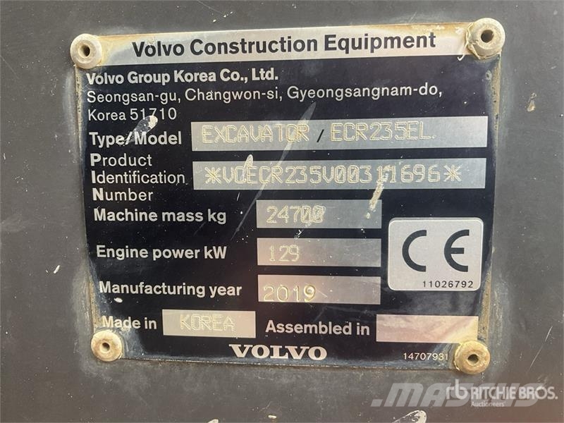Volvo ECR235EL Tracked Excavator Lánctalpas kotrók