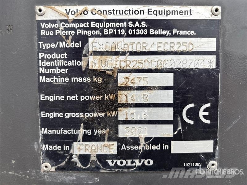 Volvo ECR25D Mini Excavator حفارات صغيرة أقل من 7 طن (حفارات صغيرة)