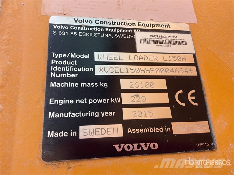 Volvo L150H Wheel Loader Wielladers