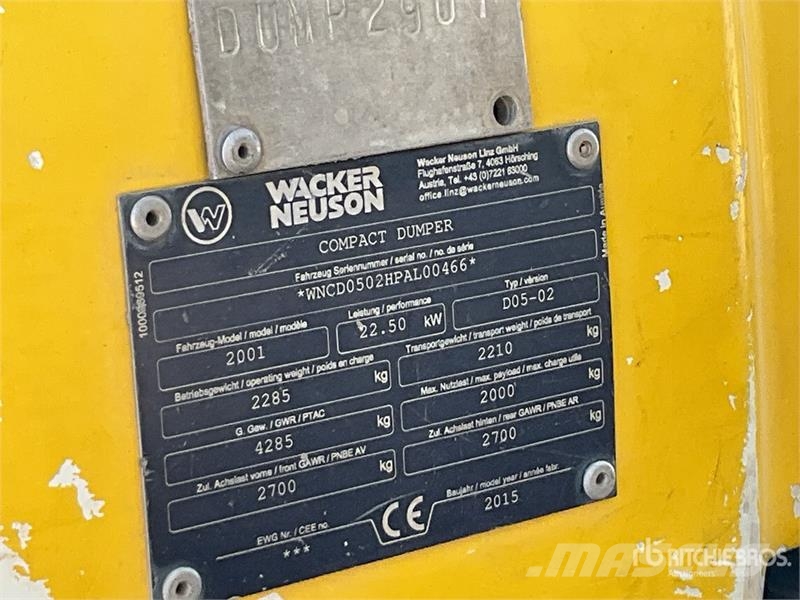 Wacker Neuson 2001 4x4 Self-Loading Swivel Dumper (Inoperable) Dúmpers de obra