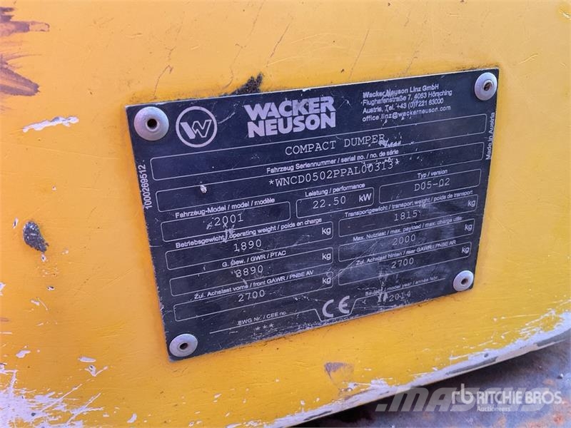 Wacker Neuson 2001S 2 ton 4x4 Swivel Dumper Mini pašizgāzēji