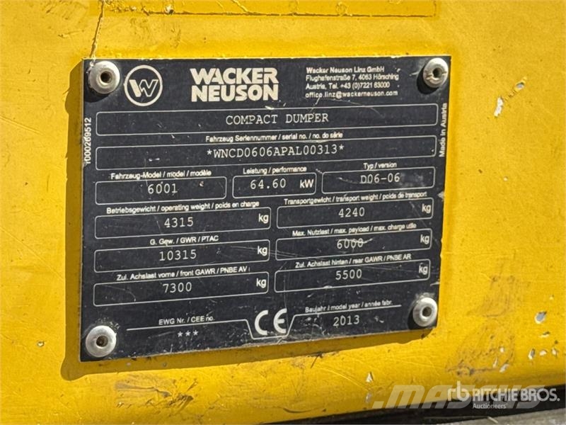 Wacker Neuson 6001 6 t 4x4 Swivel Motobasculeur Dumper Dumpers de obras