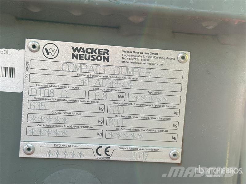 Wacker Neuson DT08 Stand-On Self-Loading Crawler Dumper عربات نقل قلابة للمواقع
