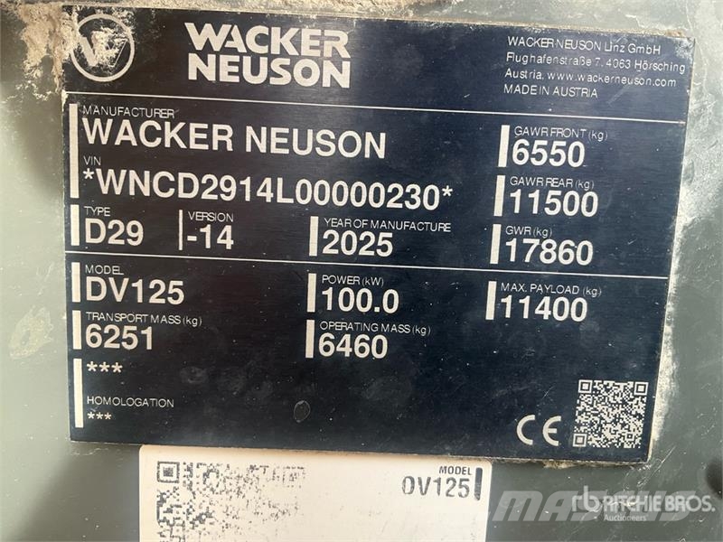Wacker Neuson DV125 11400 ton 4x4 Dumper Site dumpers