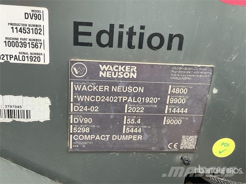 Wacker Neuson DV90 9 ton 4x4 Swivel Dumper Dumpere