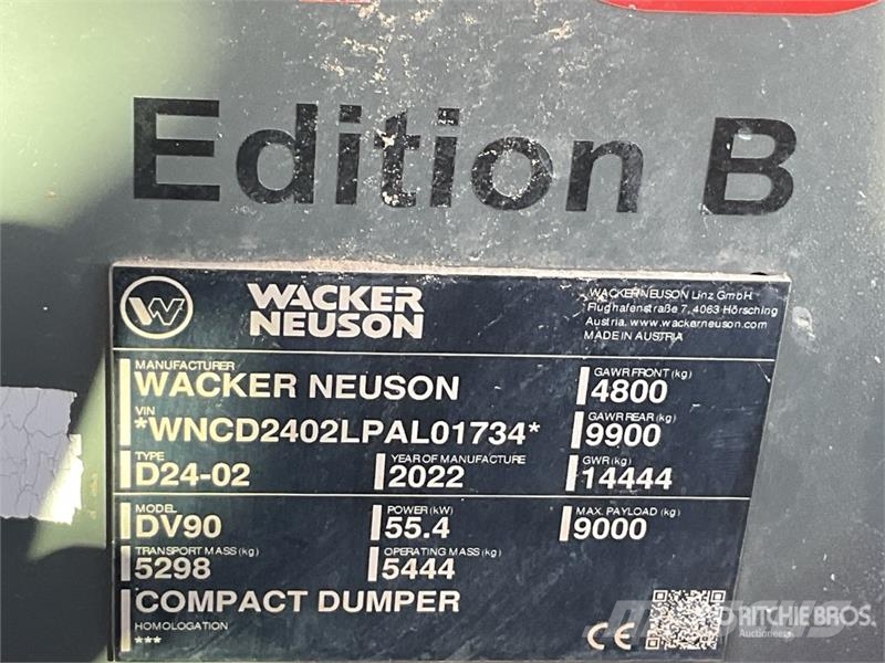 Wacker Neuson DV90 9 ton 4x4 Swivel Dumper Site dumpers
