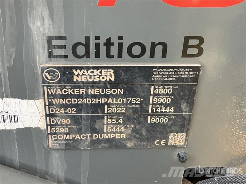 Wacker Neuson DV90 9 ton 4x4 Swivel Dumper Dumpere