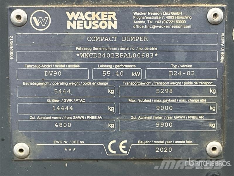 Wacker Neuson DV90 9 ton 4x4 Swivel Dumper Väikekallurid