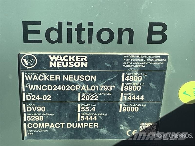 Wacker Neuson DV90 9 ton 4x4 Swivel Dumper Dumpere