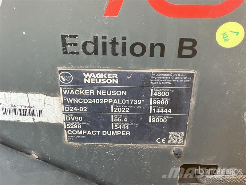 Wacker Neuson DV90 9 ton 4x4 Swivel Dumper Dumpere