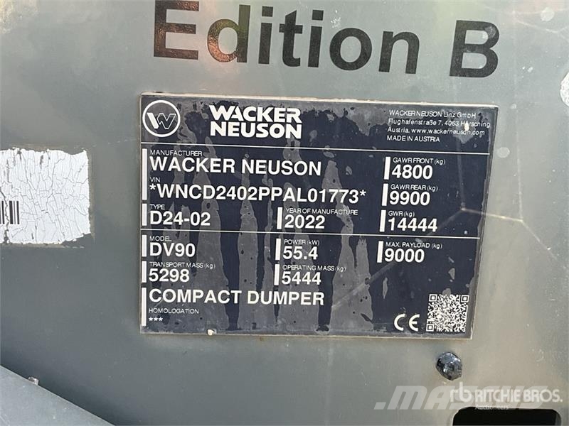 Wacker Neuson DV90 9 ton 4x4 Swivel Dumper Dumpere