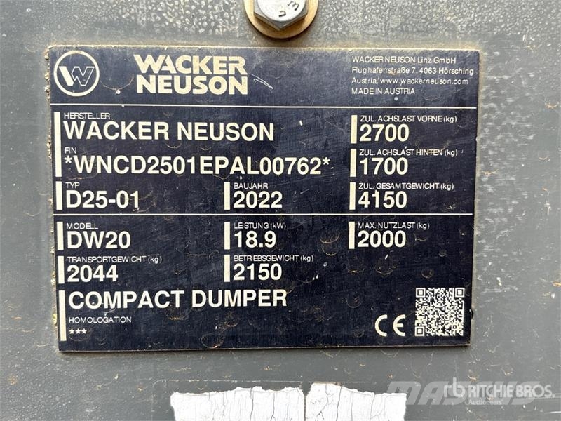 Wacker Neuson DW20 4x4 Swivel Dumper Ne cestni demperji