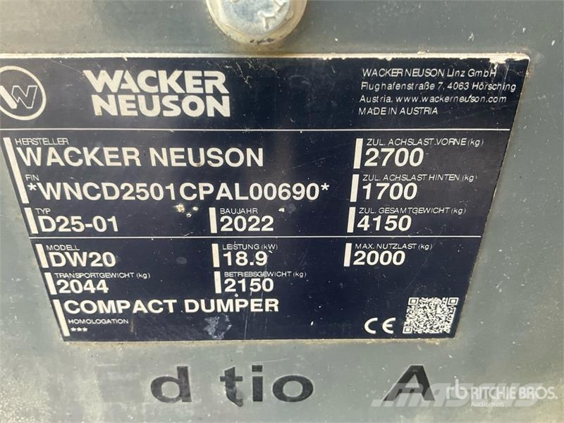 Wacker Neuson DW25-01 Swivel Dumper Ne cestni demperji