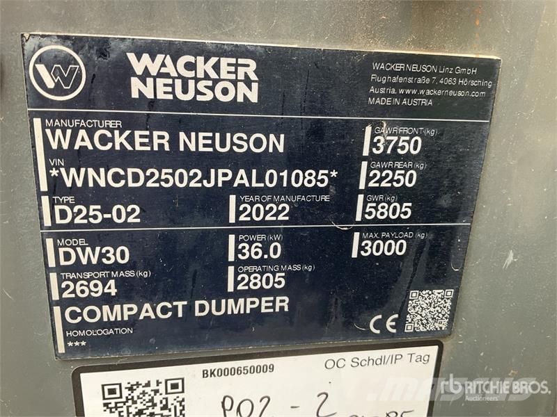 Wacker Neuson DW30 3 ton 4x4 Swivel Dumper Mini Dumpers