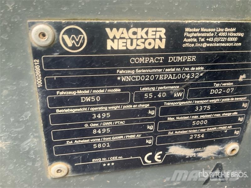 Wacker Neuson DW50 Swivel Dumper Minidumper