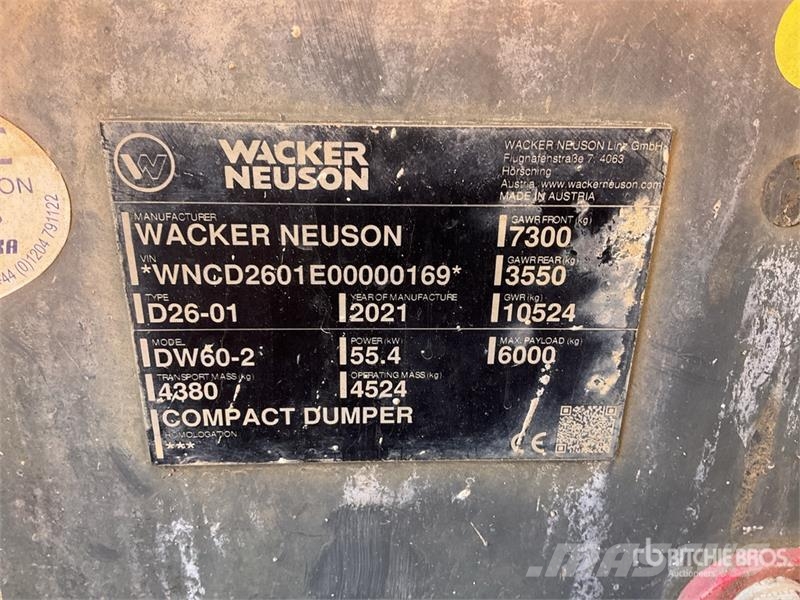 Wacker Neuson DW60-2 6 ton 4x4 Swivel Dumper Minidumper