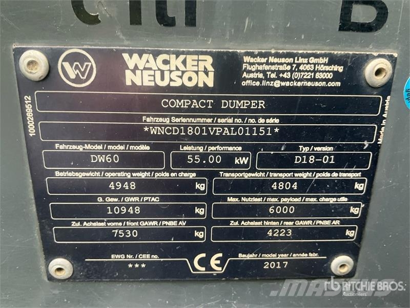 Wacker Neuson DW60 4x4 Swivel Dumper Minidumper