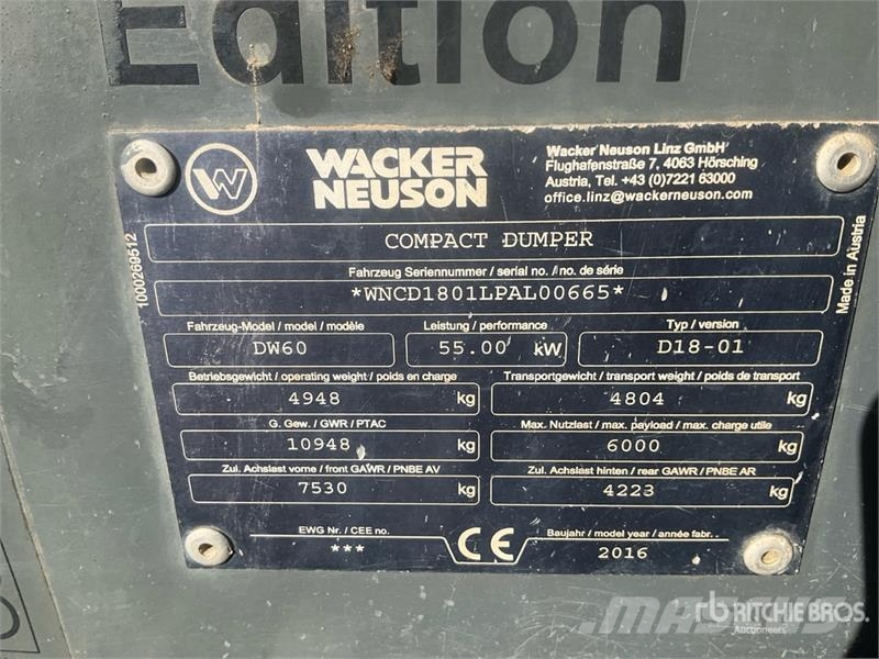 Wacker Neuson DW60 4x4 Swivel Dumper Ne cestni demperji