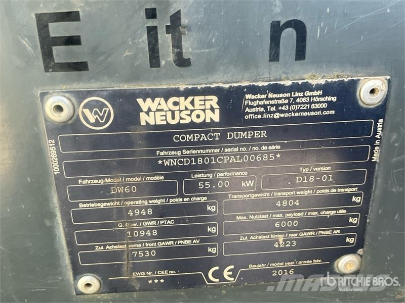 Wacker Neuson DW60 4x4 Swivel Dumper Ne cestni demperji